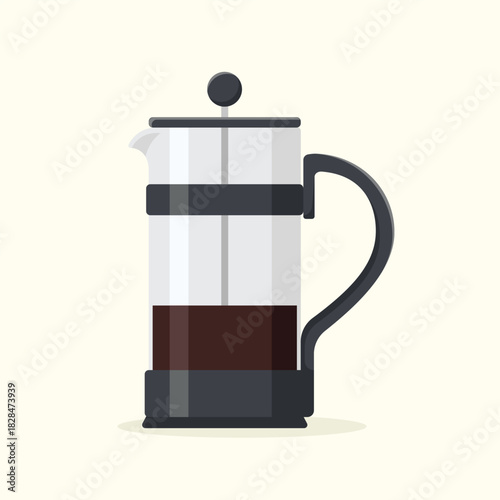 French press vector illustration. Tea and coffee brewing device. Coffeepot. 