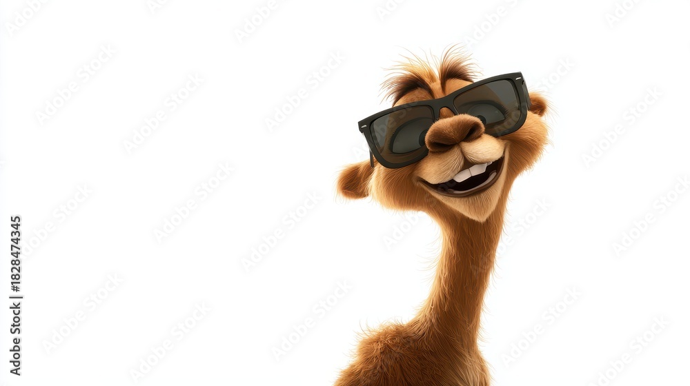 Obraz premium Happy cartoon llama in sunglasses peeking from bottom