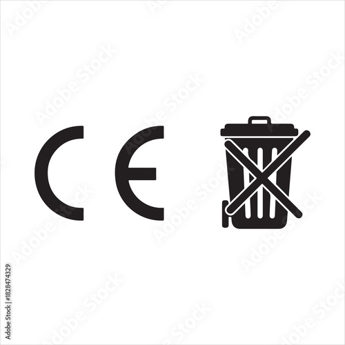 Ce marking compliance certification safety european union product standard regulation conformity assessment silhouette. CE set icons. Linear and Silhouette Styles. Vector icons.