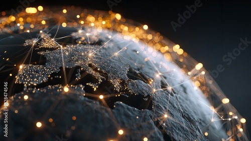 Closeup of earth with glowing network connections, representing global communication