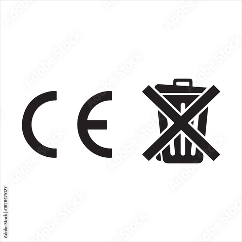 Ce marking compliance certification safety european union product standard regulation conformity assessment silhouette. CE set icons. Linear and Silhouette Styles. Vector icons.