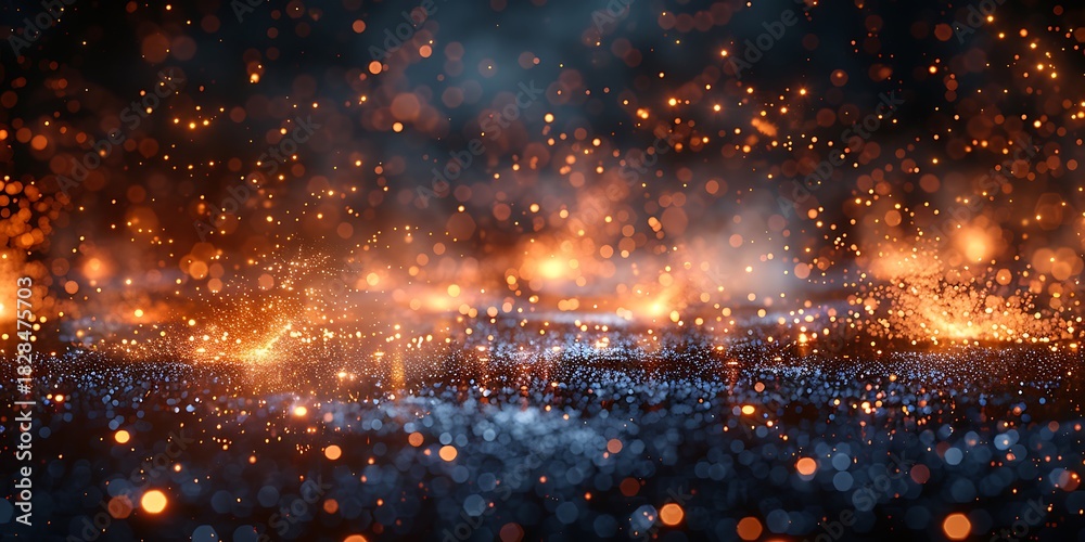 Fototapeta premium Panoramic Fiery Sparks and Smoke Abstract Background with Bokeh Effect