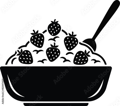 Strawberry oatmeal bowl vector illustration healthy breakfast food art eps silhouette