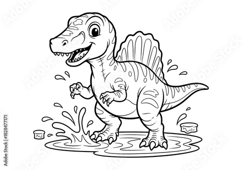 Cute dinosaur coloring page: smiling spinosaurus for kids