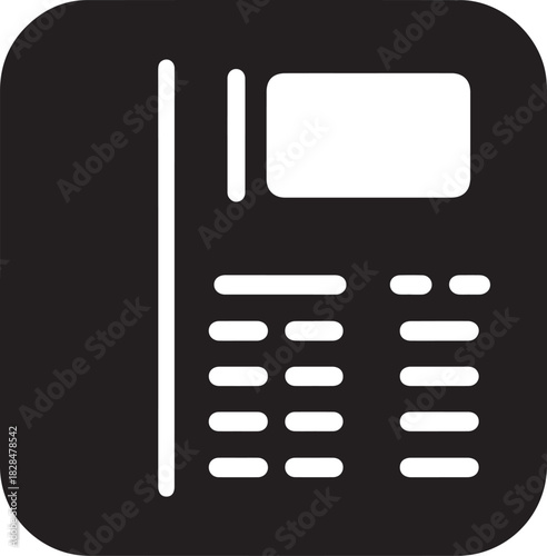 Modern black office telephone icon with screen and keypad