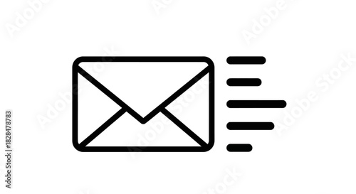 Vector line icon of a sending envelope with speed lines, a symbol for fast email and message delivery