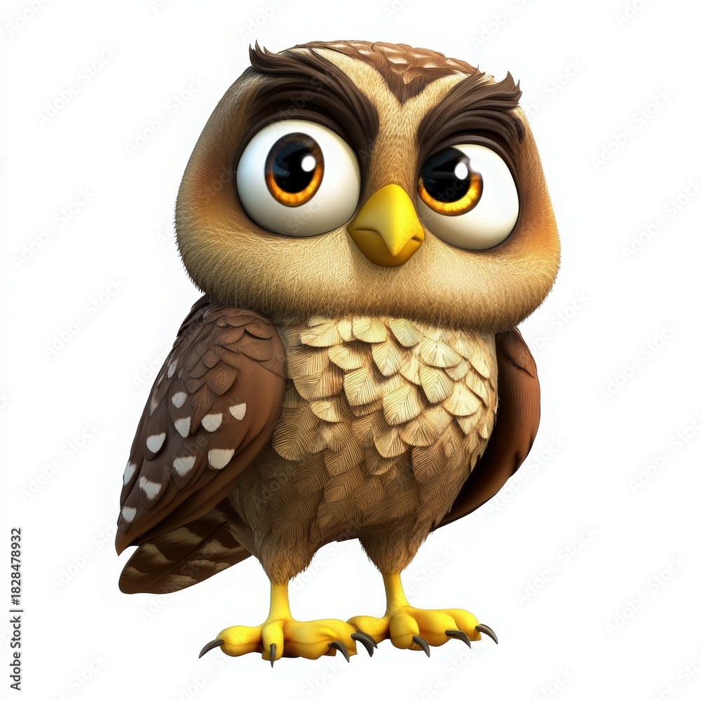 Fototapeta premium Adorable owl cartoon character with big eyes, perfect for children's books and educational materials, creating a playful and engaging learning experience