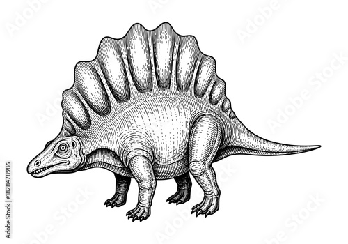 Intricate line art of dimetrodon