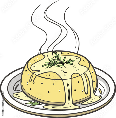 Delicious polenta with cheese sauce and rosemary