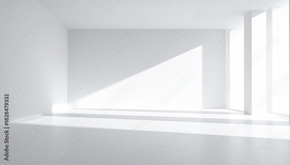custom made wallpaper toronto digitalSerene minimalist white room with bright natural sunlight streaming through large windows, casting dynamic shadows and creating a peaceful, spacious interior
