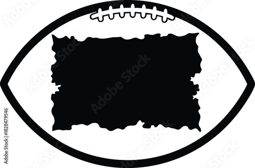 American football silhouette—black and white vector with laces and central obscured area