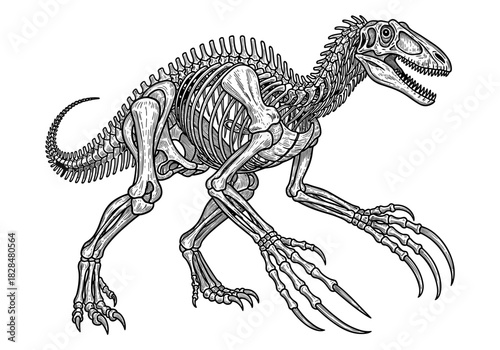 Detailed t-rex skeleton line art illustration for educational and decorative uses