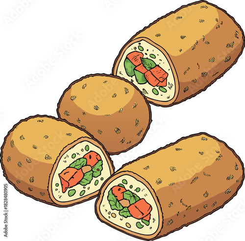 Delicious arancini balls with tomato and spinach filling on