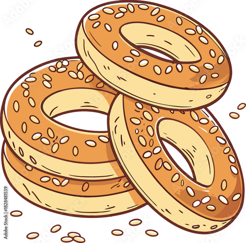 Stack of delicious bagels with sesame seeds