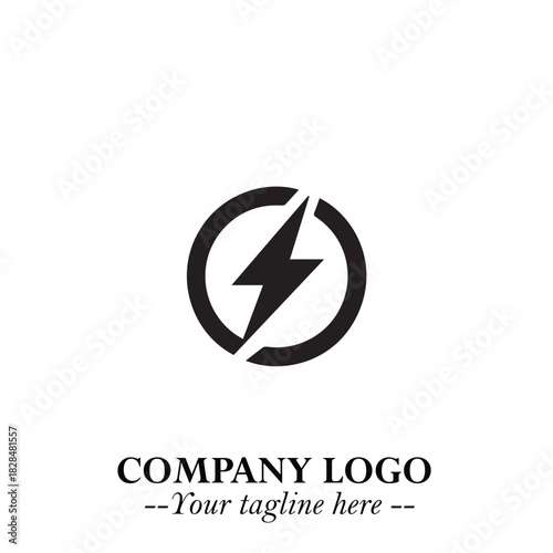 Modern black lightning bolt logo design for energy company