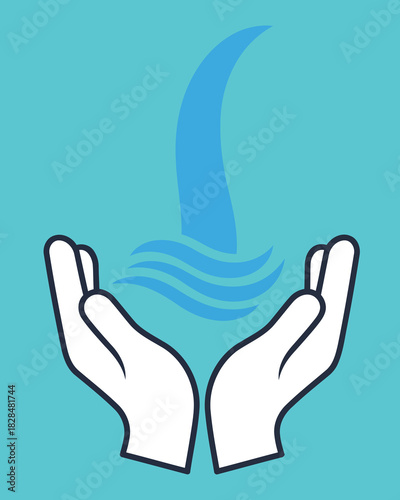 Illustrative representation of hands cupping water, depicting care, environmental responsibility, sustainability, and conservation efforts; ideal for eco-friendly campaigns