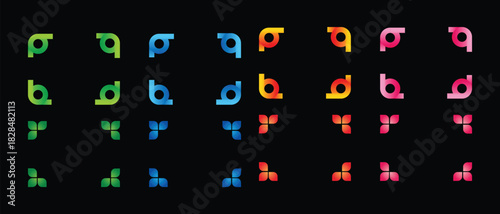 Infinite logo. Colored Mobius ribbon and eternity geometric symbols. Blue and orange limitless business emblems. Isolated repetition signs templates. Vector endless line elements set