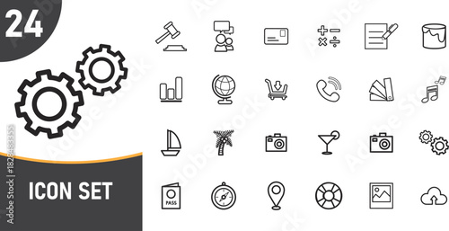Diverse Collection of Black and White Outline Icons for Various Purposes