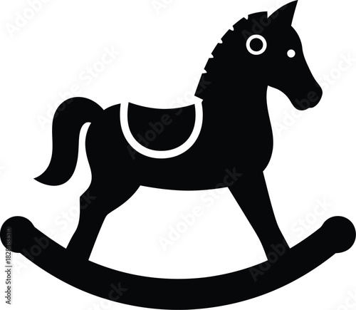 Rocking horse vector illustration black and white toy for kids design eps silhouette