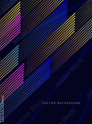 Abstract dot colorful diagonal lines on dark background. Poster for brochure, flyer, sport card design concept.