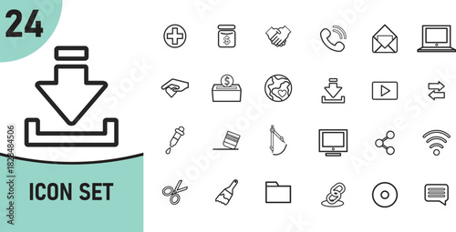 Diverse Icon Set Featuring Business Communication and Creative Design Elements