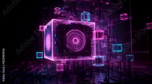 Abstract tech background with AI tools on a dark background