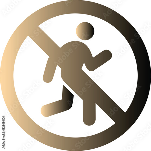Simple golden prohibition sign depicting a person running, ideal for safety warnings.