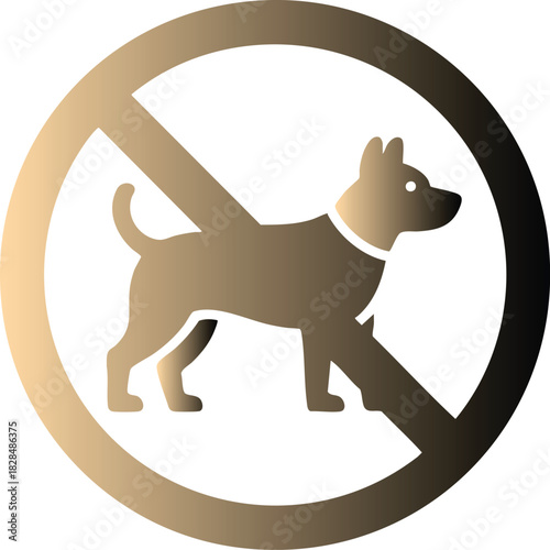 Golden gradient no dogs allowed sign, simple vector illustration for public spaces and warnings.