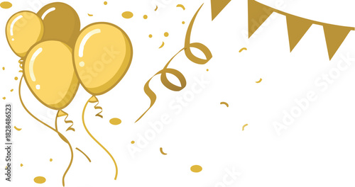 Gold Balloons, Confetti, and Bunting Banner Party Background
