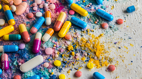 close up of colorful pills