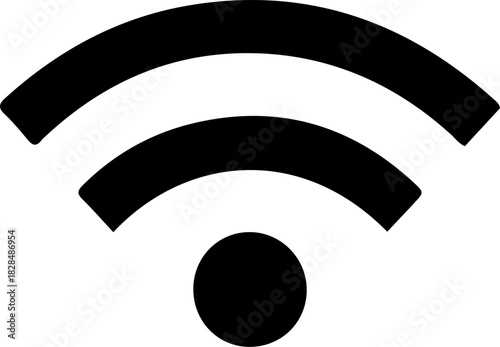 A simple black and white wireless signal icon representing wifi connectivity internet access networking and high speed digital communication data transfer for modern technology design projects