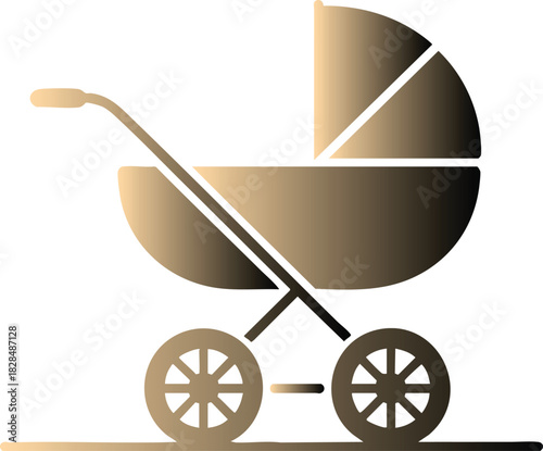 Elegant golden baby carriage vector illustration for parenting, childcare, and newborn themes.