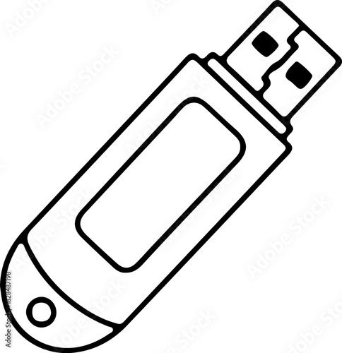 Minimalist black and white line art vector illustration of a USB flash drive icon used for data storage digital memory transfer and computer hardware technology