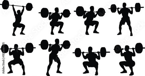 Men Training with Barbell for Fitness, Strength, Bodybuilding