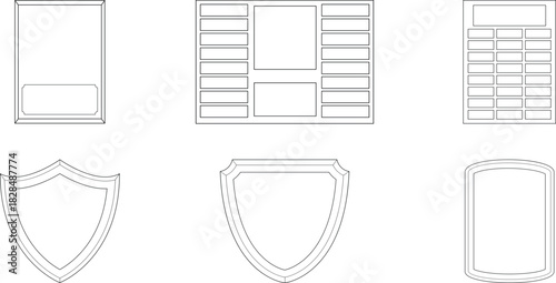 Outlined plaques and shields showcase achievement and recognition in a minimalist design perfect for awards ceremonies and corporate milestones symbolizing success and honor
