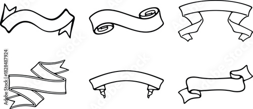 Collection of hand drawn vector ribbons and banners perfect for graphic design projects scrapbooking invitations and decorative elements adding a touch of elegance and vintage charm to any design