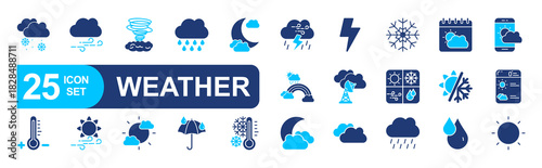 Weather set of web icons in line style. vector illustration concept relate to wind, storm, rain, cloud, snow, sunny, moon, forecast, cloudy, sky, rainy, cold, umbrella