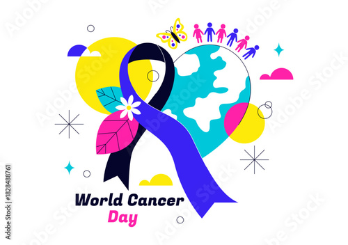 World Cancer Day Vector Illustration on February 4 Featuring a Ribbon to Raise Cancer Awareness and Support Women's Healthcare in a Flat Background