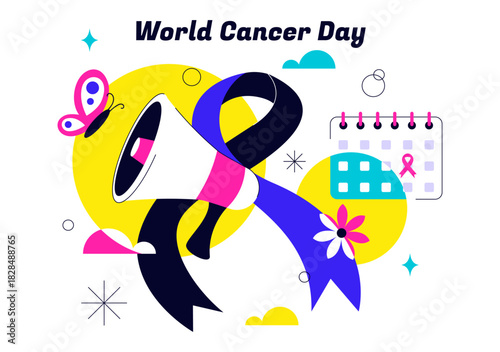 World Cancer Day Vector Illustration on February 4 Featuring a Ribbon to Raise Cancer Awareness and Support Women's Healthcare in a Flat Background