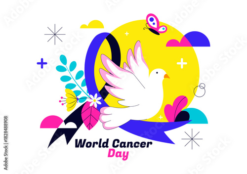 World Cancer Day Vector Illustration on February 4 Featuring a Ribbon to Raise Cancer Awareness and Support Women's Healthcare in a Flat Background