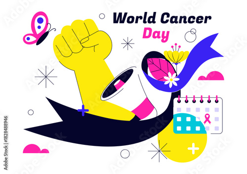 World Cancer Day Vector Illustration on February 4 Featuring a Ribbon to Raise Cancer Awareness and Support Women's Healthcare in a Flat Background