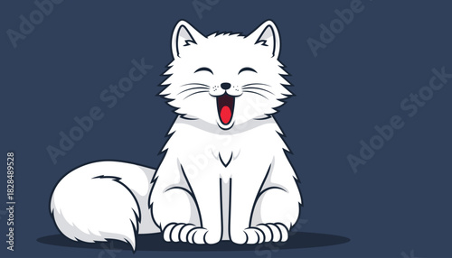 Cartoon illustration of a happy white cat sitting and smiling.