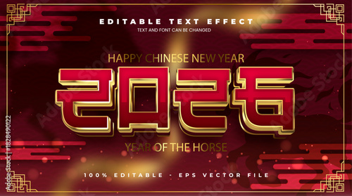 2026 chinese New Year, Year of the Horse editable text effect in modern trend style