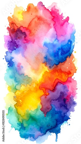 Vibrant abstract watercolor painting with an explosion of colors against white background