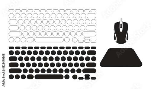 Keyboard Layout Icons with Computer Mouse and Mousepad in Minimal Design