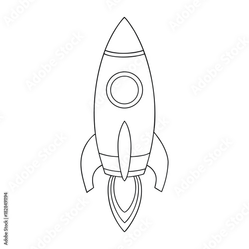 A simple rocket spaceship coloring page featuring a sleek rocket soaring into space, surrounded by stars and swirling smoke, inviting kids to add bold, imaginative colors.”
