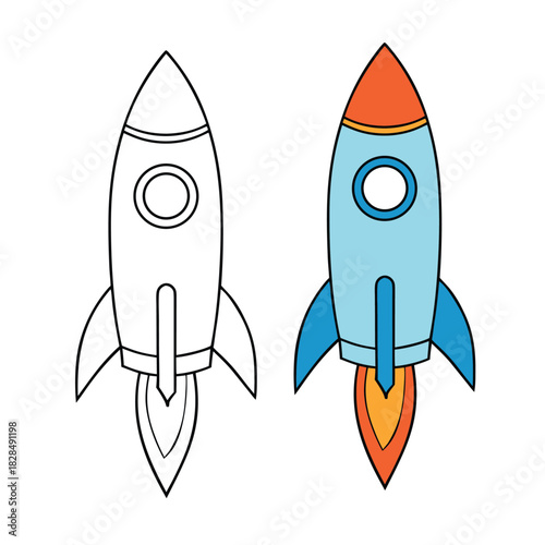 A simple rocket spaceship coloring page featuring a sleek rocket soaring into space, surrounded by stars and swirling smoke, inviting kids to add bold, imaginative colors.”