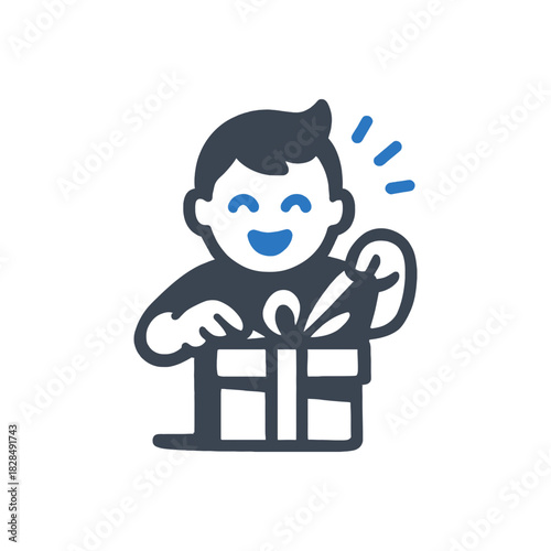 Happy Child Opening Gift Icon