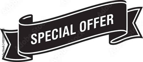 Vector illustration of special offer text on a black ribbon banner