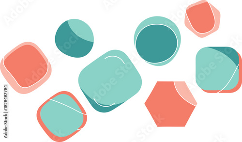 Abstract geometric shapes in coral and teal colors organic forms with soft edges modern minimalist design elements for graphic design and decoration